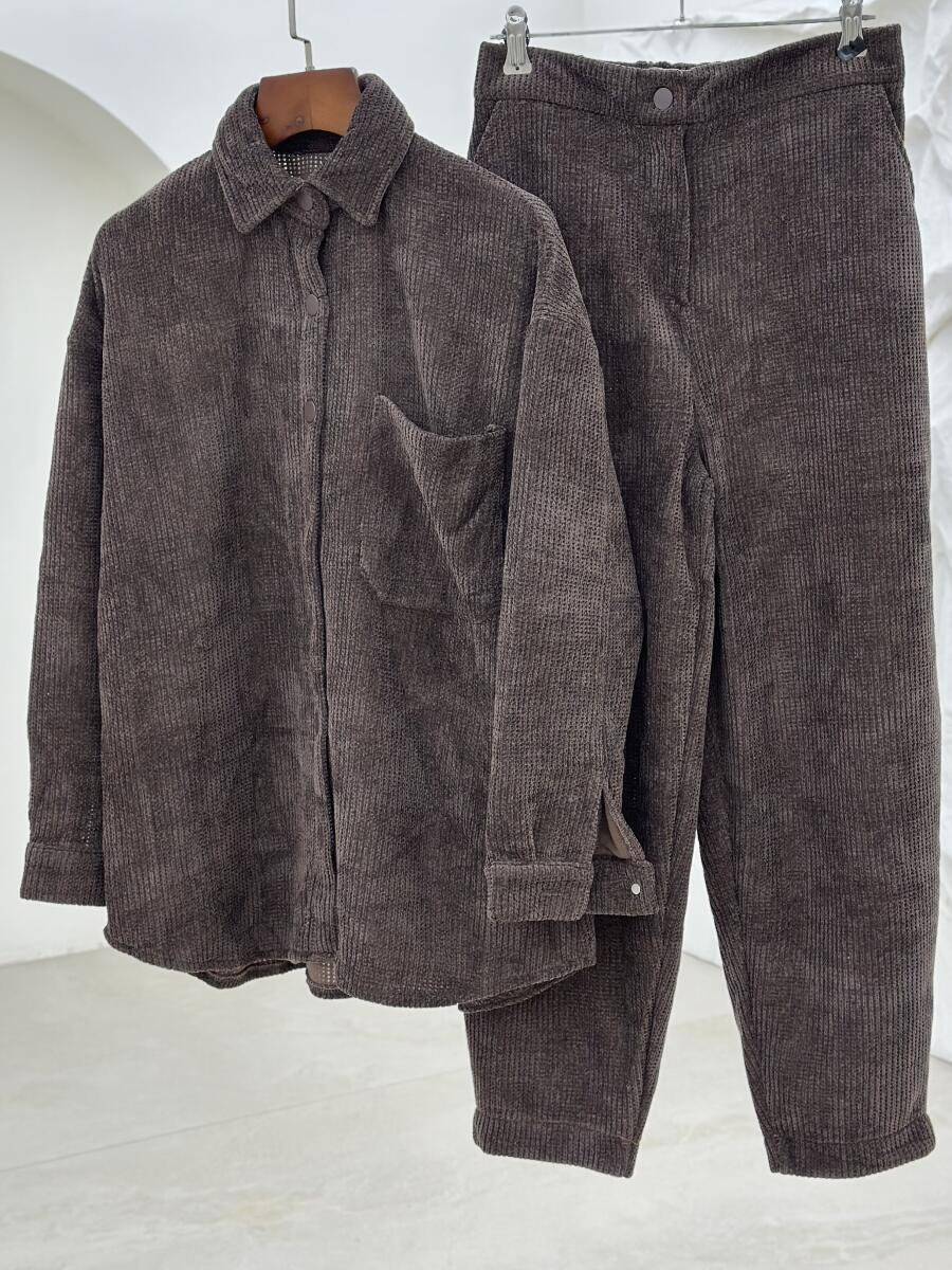 ست 2تیکه شومیز و شلوار طرح بافت پاییزه pd259-9