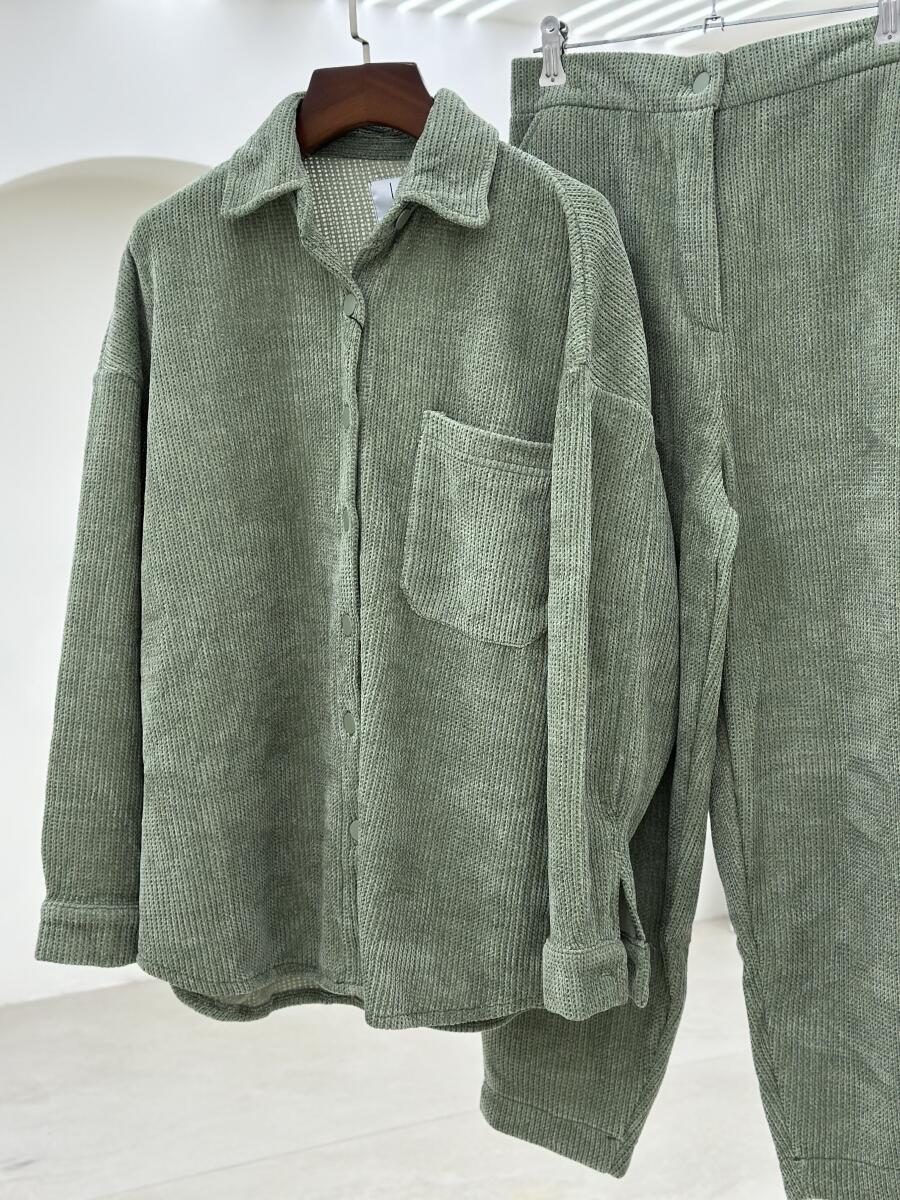 ست 2تیکه شومیز و شلوار طرح بافت پاییزه pd259-9