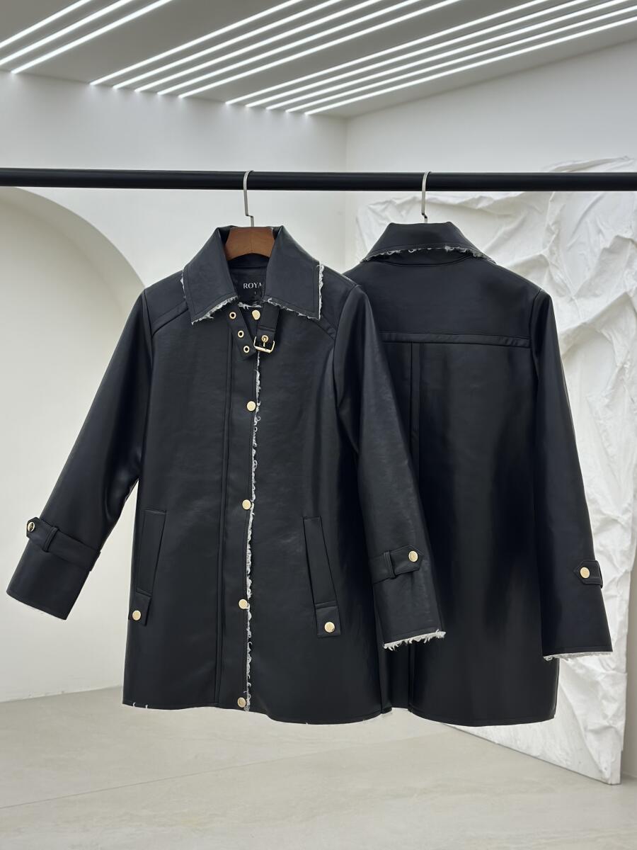 پالتو چرم مزونی داخل تدی یقه کمربنددار pd208-7