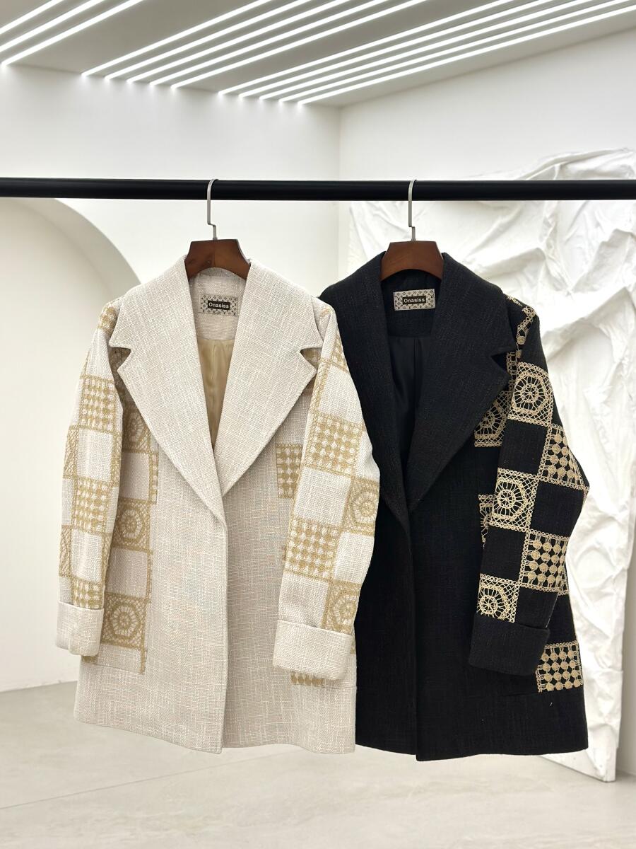 پالتو طرح بافت یقه دار گلدوزی شده آستردار  pd139-7