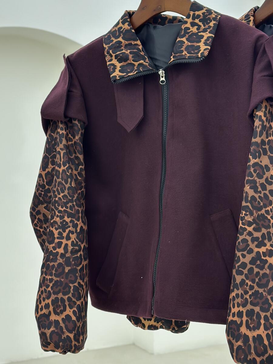 بامبر موهر آستین طرح پلنگی آستردار pd260-9