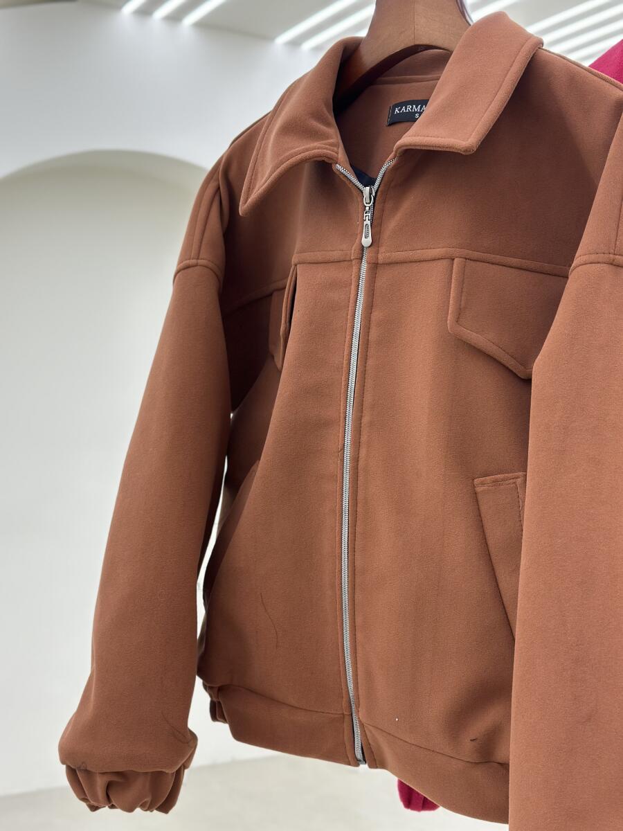 بامبر جکت موهر زیپ دار آستین کش دار آستردار pd261-9