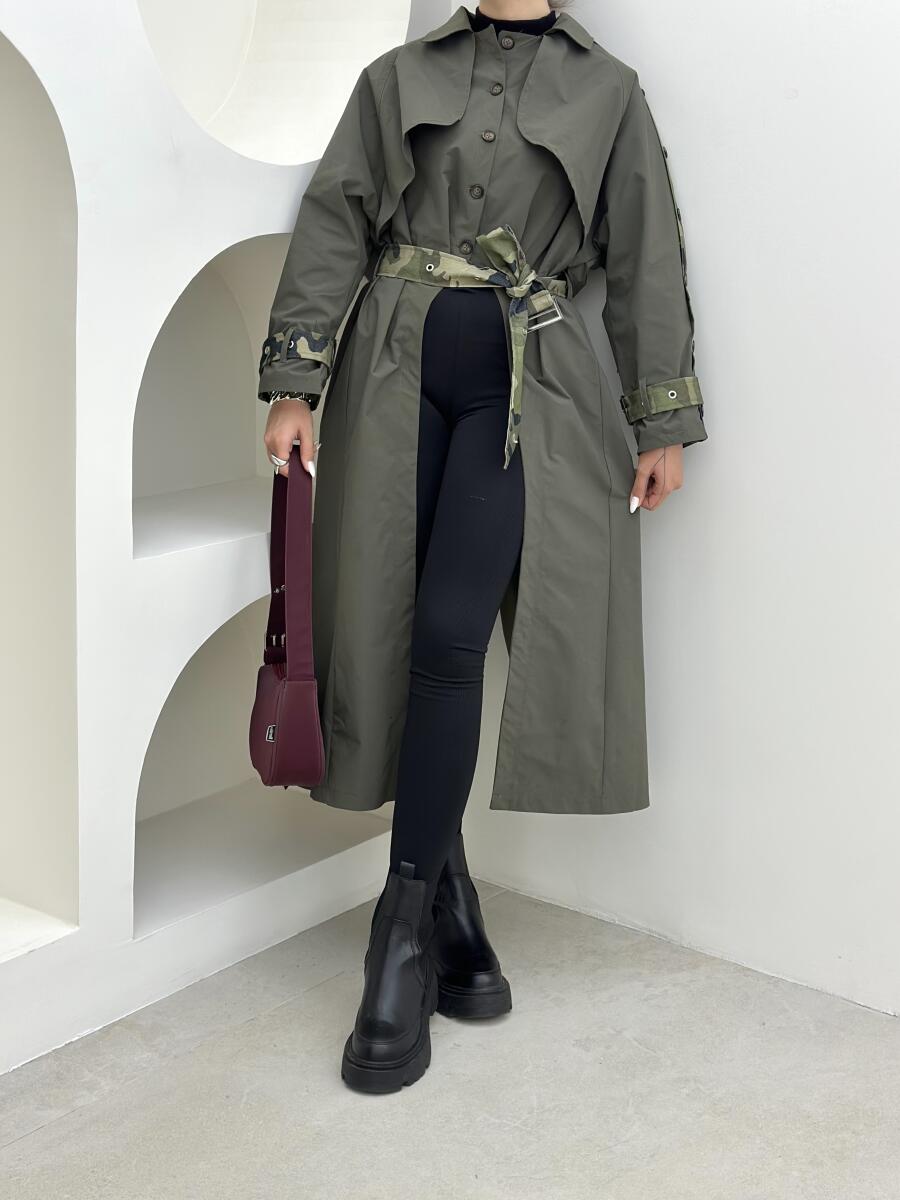 بارانی طرح مزونی آستین کمربندی آستردار pd246-9