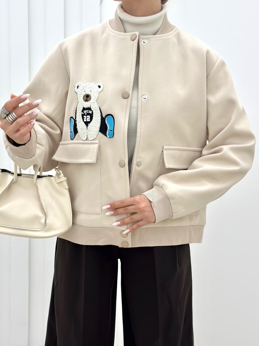 بامبر موهر دکمه دار یقه کش بافت اپلیکه دوزی شده طرح تدی آستردار pd263-9