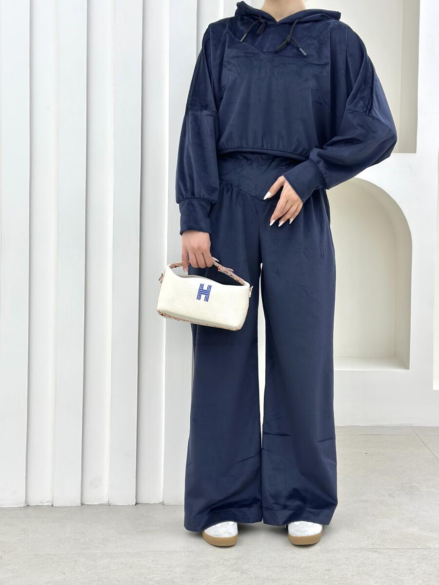 ست 2تیکه هودی کلاهدار و شلوار بگ مخمل pd274-15