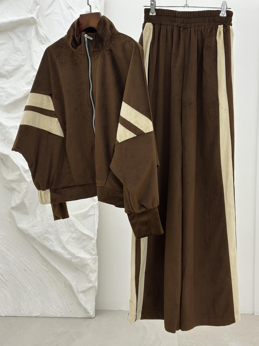 ست 2تیکه سوییشرت و شلوار بگ مخمل طرح اسپرت pd272-8