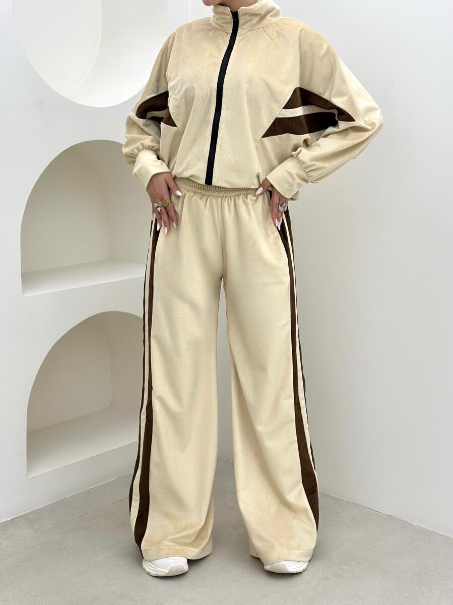 ست 2تیکه سوییشرت و شلوار بگ مخمل طرح اسپرت pd272-8