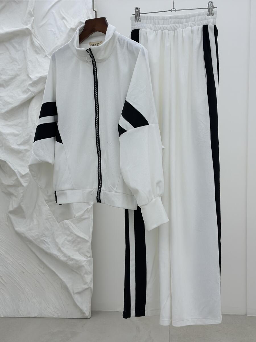 ست 2تیکه سوییشرت و شلوار بگ مخمل طرح اسپرت pd272-8