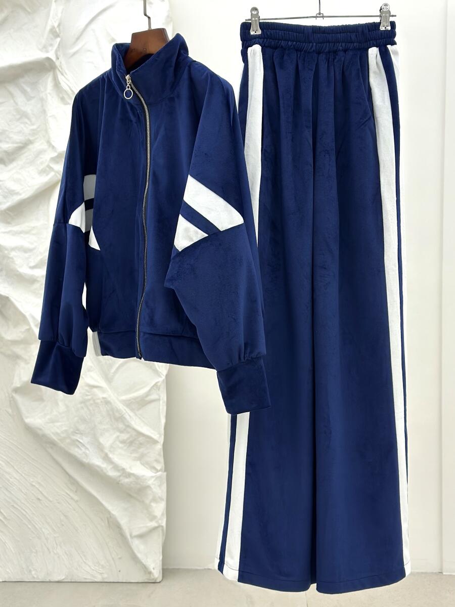 ست 2تیکه سوییشرت و شلوار بگ مخمل طرح اسپرت pd272-8