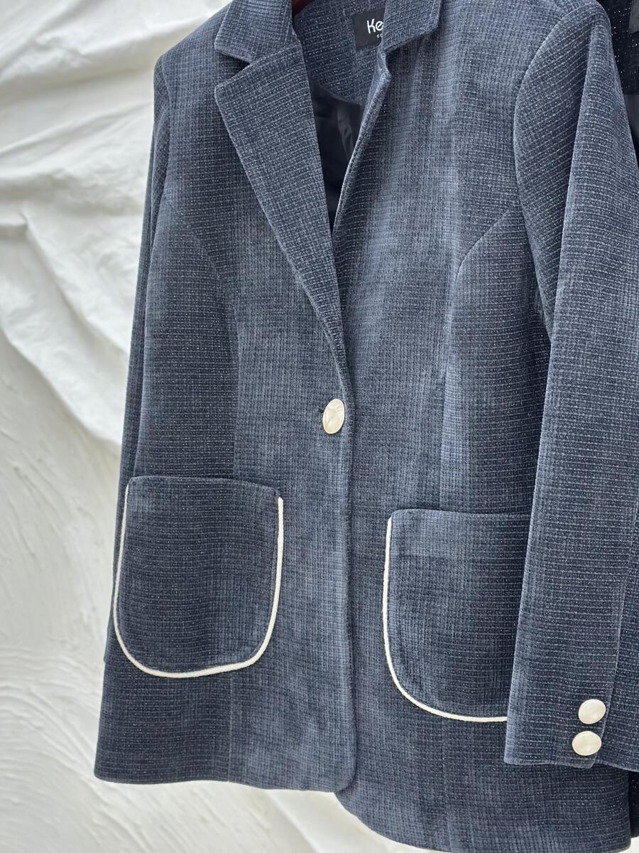 پالتو مخمل کتی لمه دار تک دکمه آستردار pd279-16