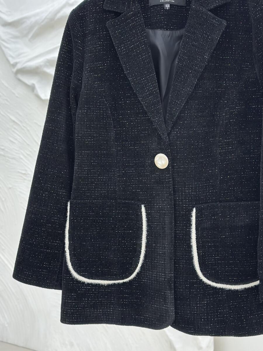 پالتو مخمل کتی لمه دار تک دکمه آستردار pd279-16