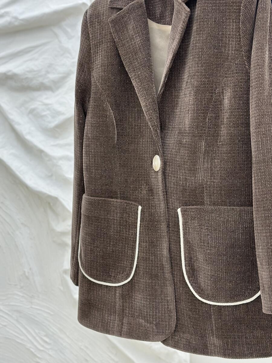 پالتو مخمل کتی لمه دار تک دکمه آستردار pd279-16