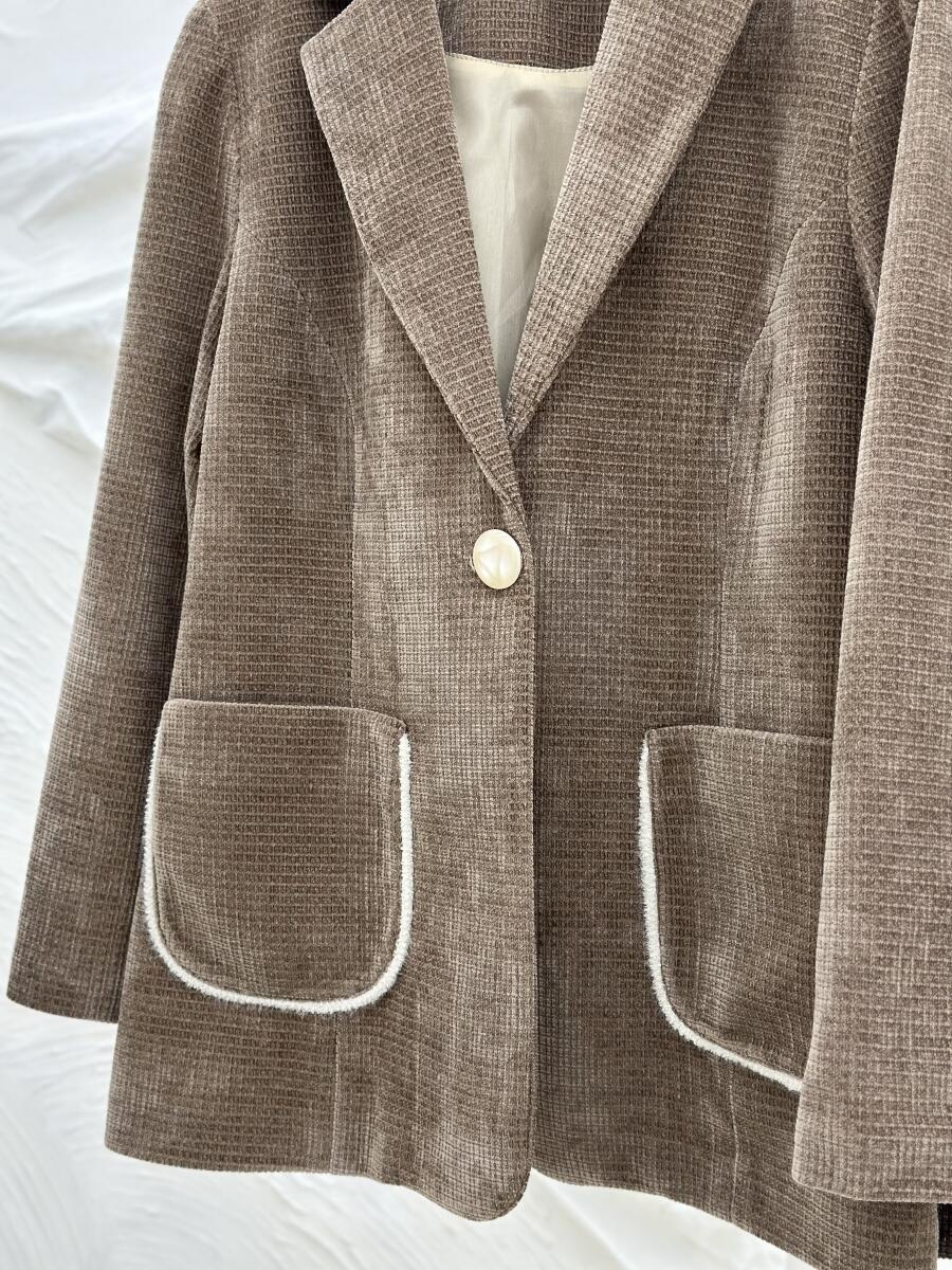 پالتو مخمل کتی لمه دار تک دکمه آستردار pd279-16