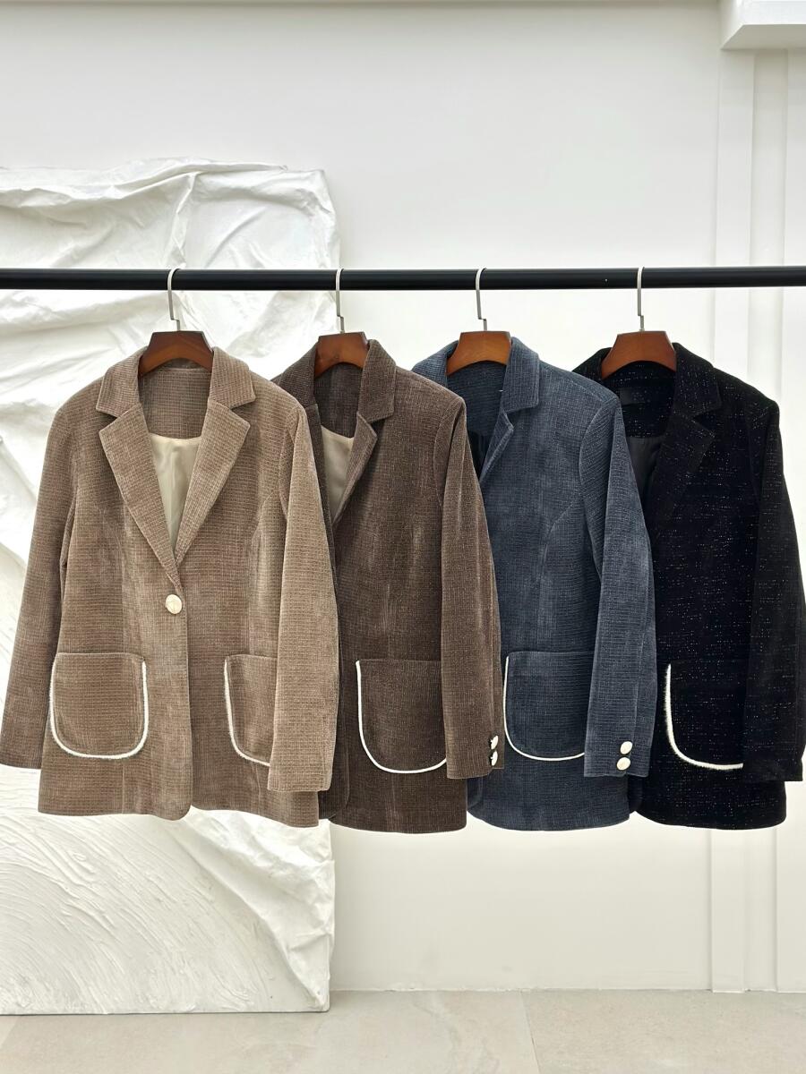 پالتو مخمل کتی لمه دار تک دکمه آستردار pd279-16