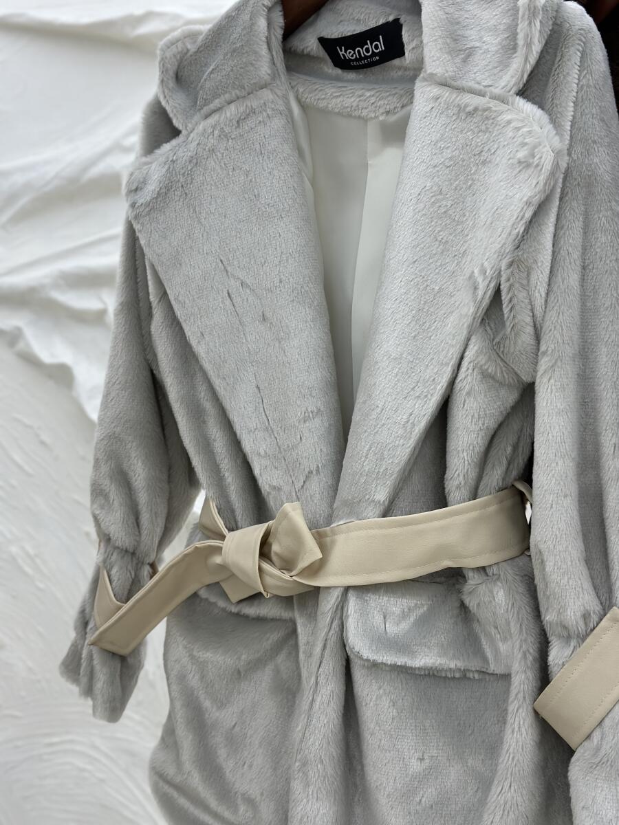 پالتو پوست طرح جیب کمربند چرم آستردار pd277-4