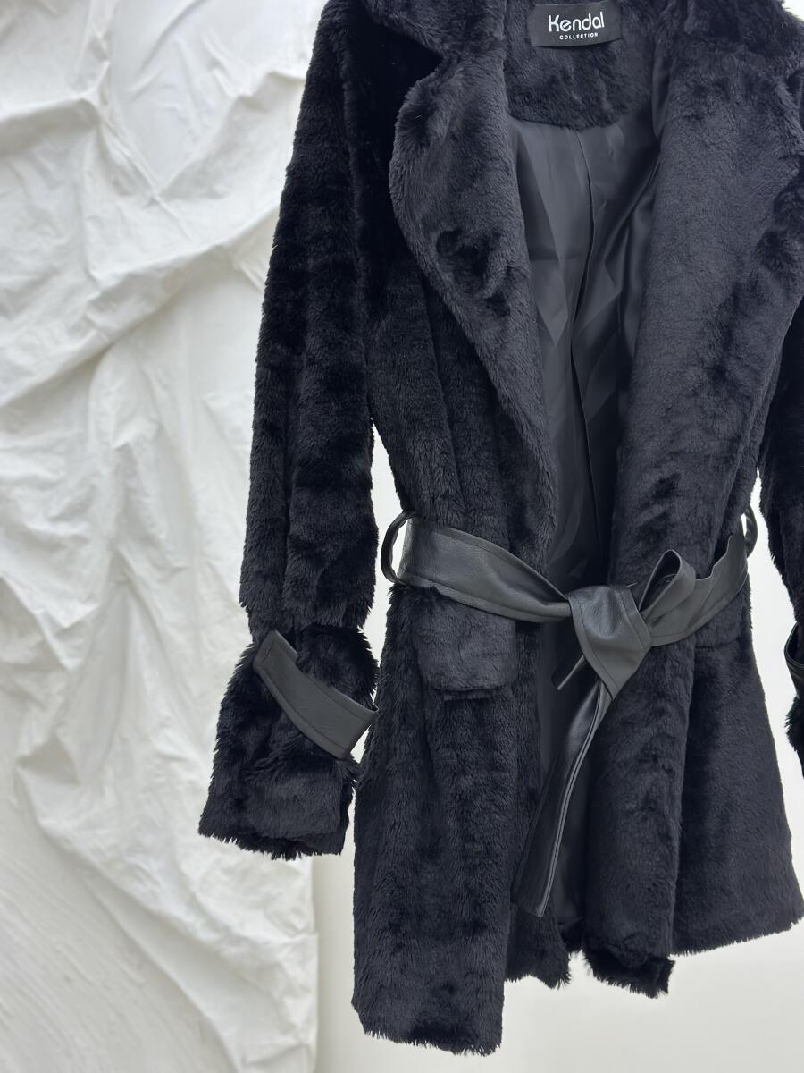 پالتو پوست طرح جیب کمربند چرم آستردار pd277-4