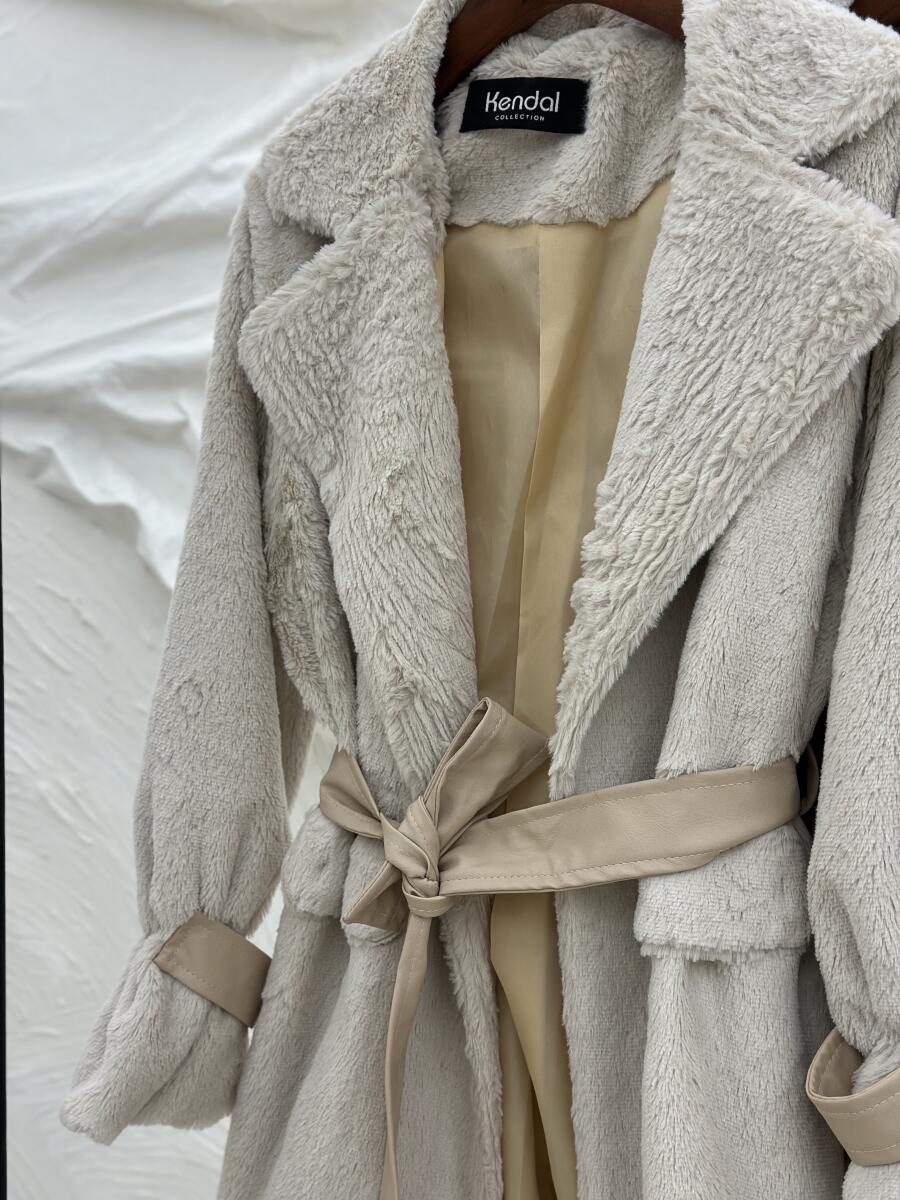 پالتو پوست طرح جیب کمربند چرم آستردار pd277-4