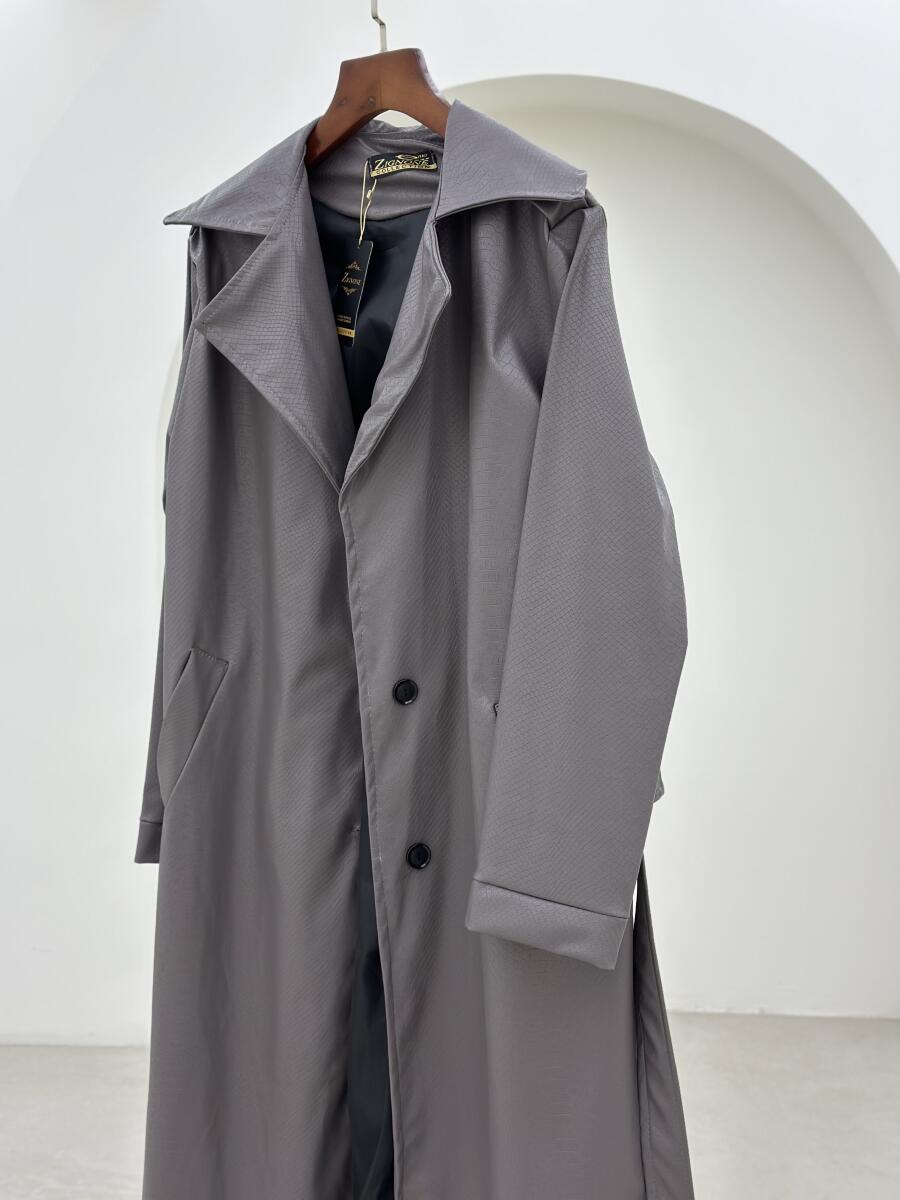 پالتو چرم کلاسیک دکمه دار کمربنددار آستردار pd283-15