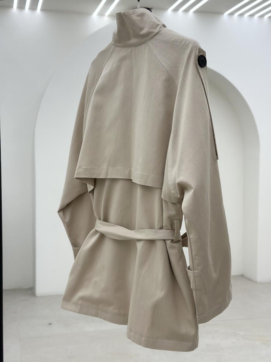 ترنچ کت کتان یقه ایستاده آستردار pd293-2