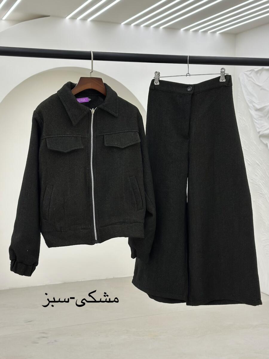 ست 2تیکه بامبر آستردار و شلوار بگ طرح بافت pd295-16