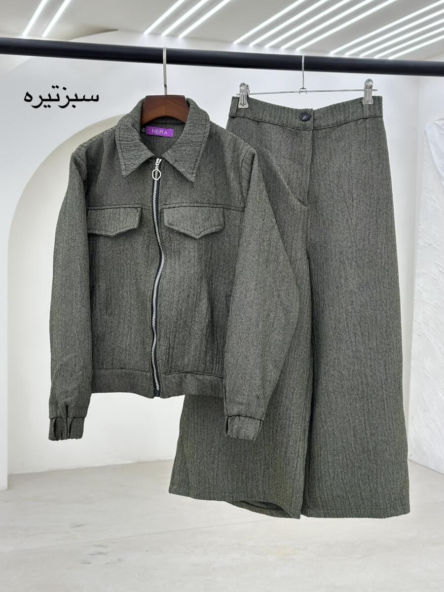 ست 2تیکه بامبر آستردار و شلوار بگ طرح بافت pd295-16