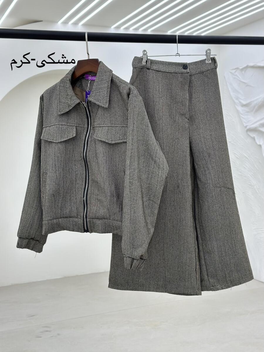 ست 2تیکه بامبر آستردار و شلوار بگ طرح بافت pd295-16