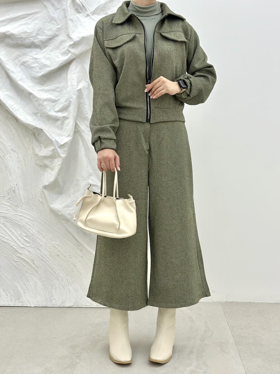 ست 2تیکه بامبر آستردار و شلوار بگ طرح بافت pd295-16