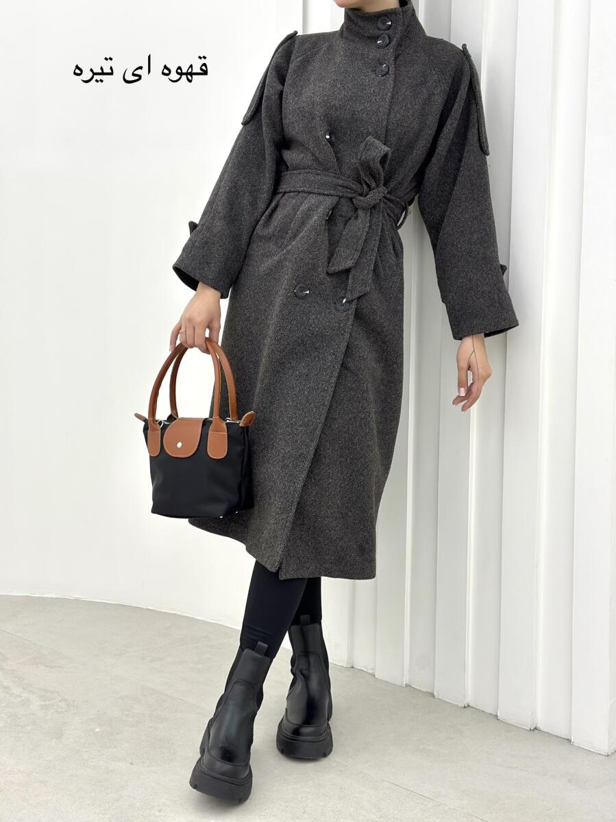پالتو موهر طرح بافت کلاسیک یقه ایستاده آستردار pd294-9