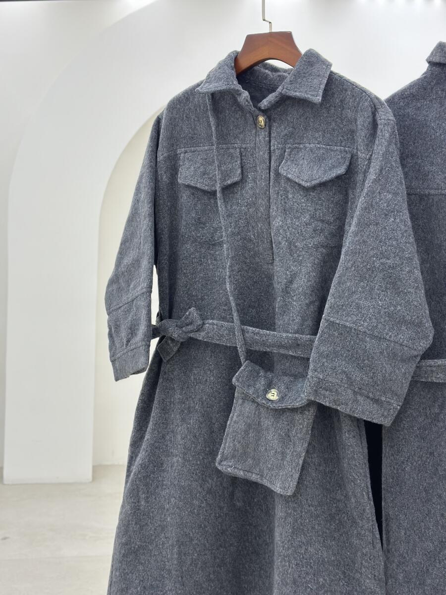 پیراهن موهر پشمی یقه دکمه دار به همراه کیف pd304-2