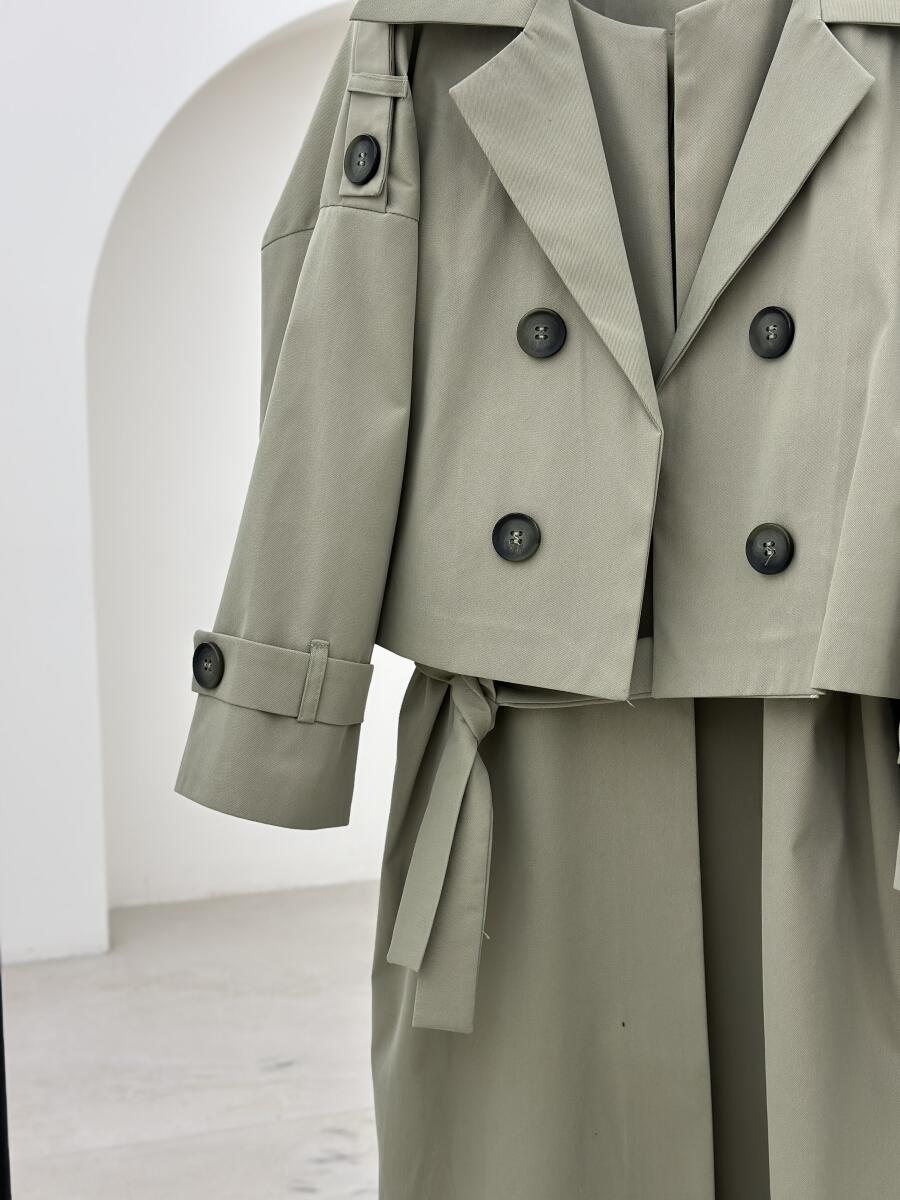 ست 2تیکه وست آستردار بلند و ترنچ کت کتان pd301-9