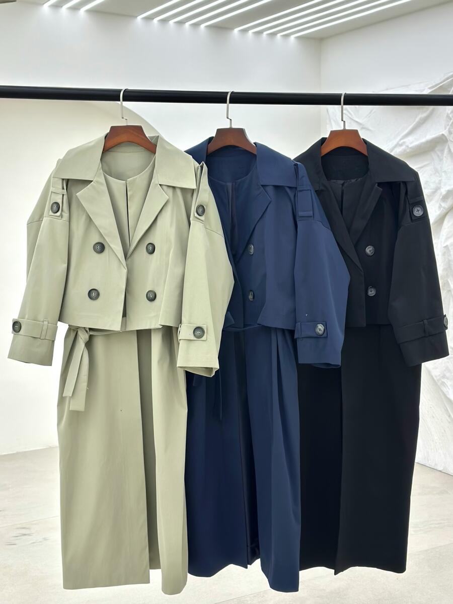 ست 2تیکه وست آستردار بلند و ترنچ کت کتان pd301-9