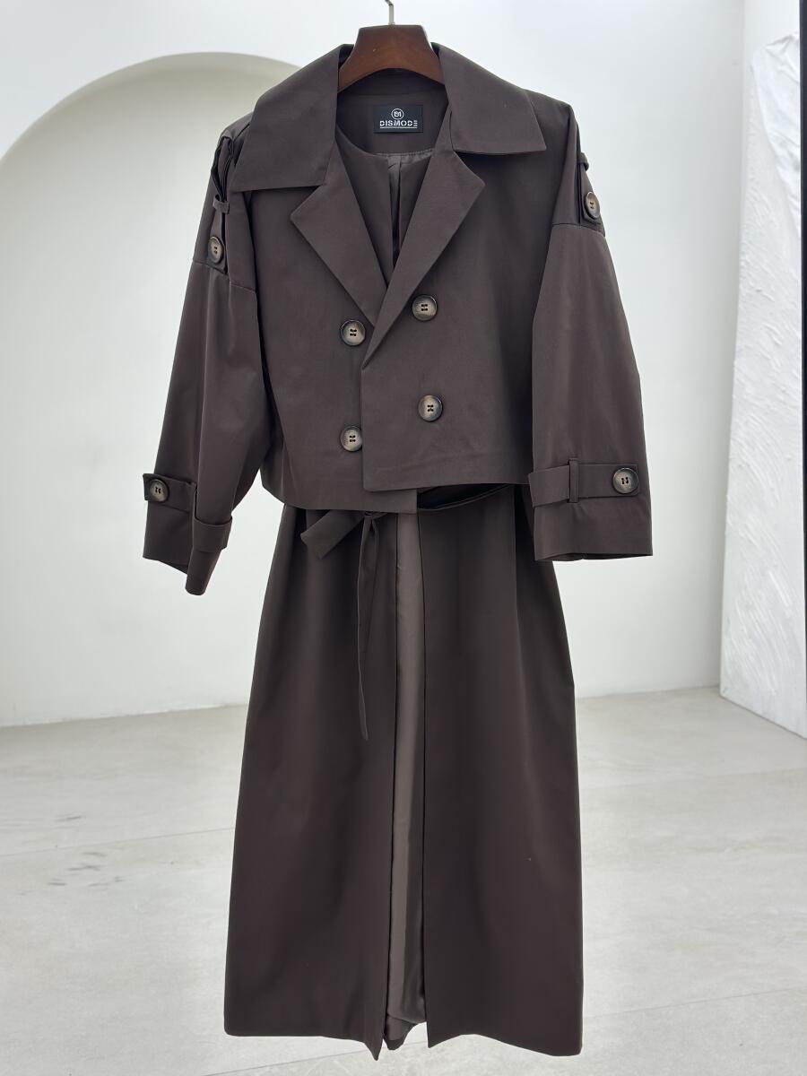 ست 2تیکه وست آستردار بلند و ترنچ کت کتان pd301-9