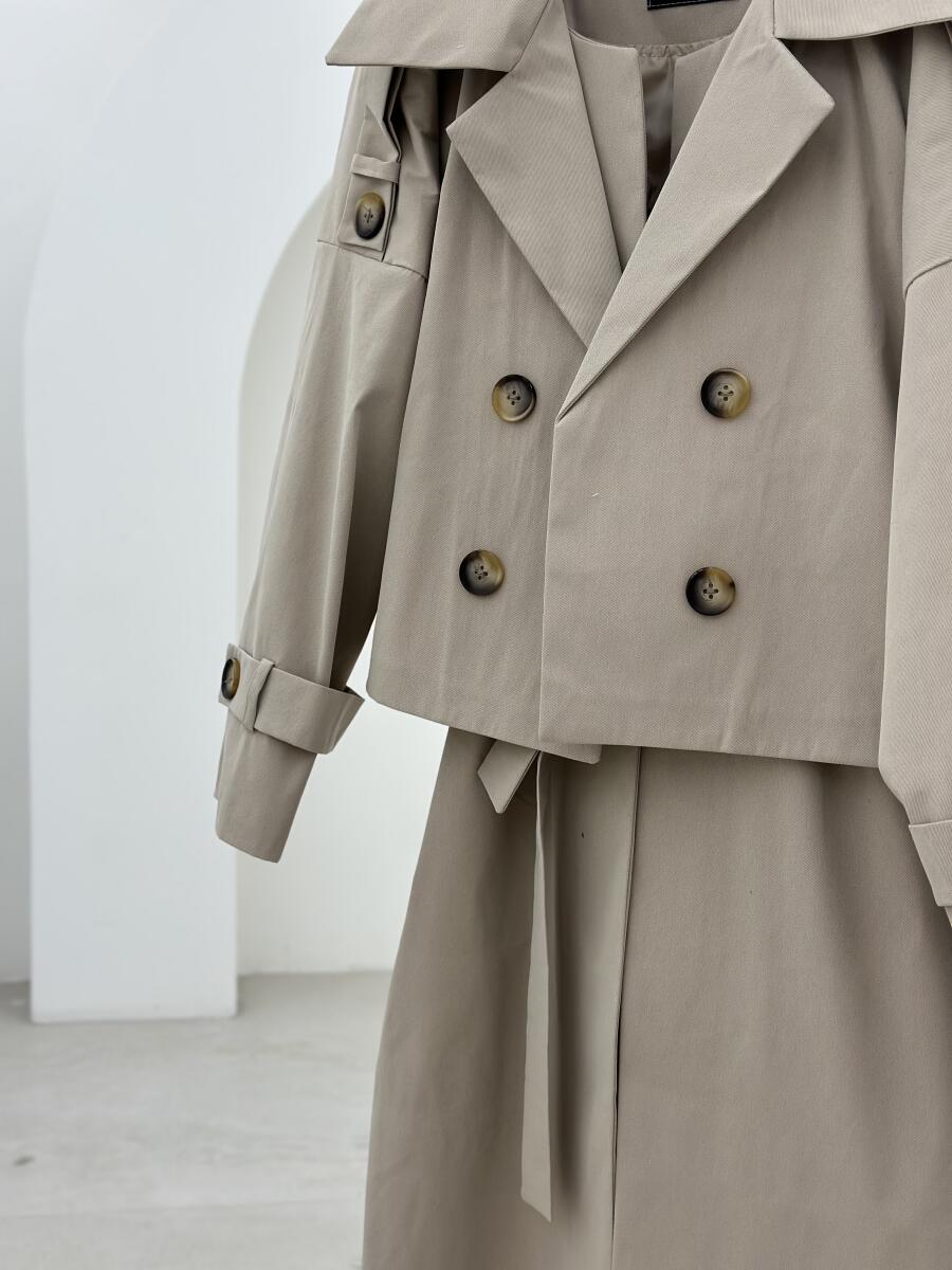 ست 2تیکه وست آستردار بلند و ترنچ کت کتان pd301-9