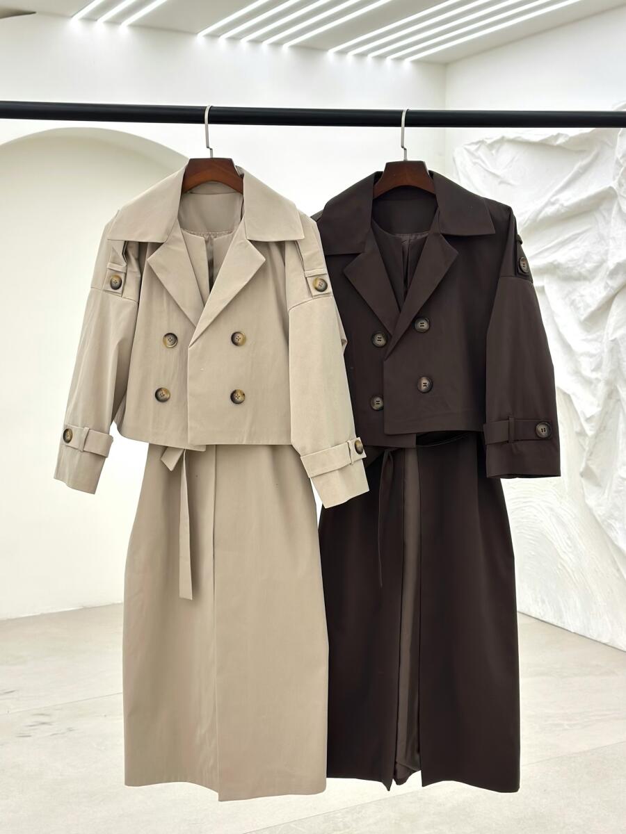 ست 2تیکه وست آستردار بلند و ترنچ کت کتان pd301-9