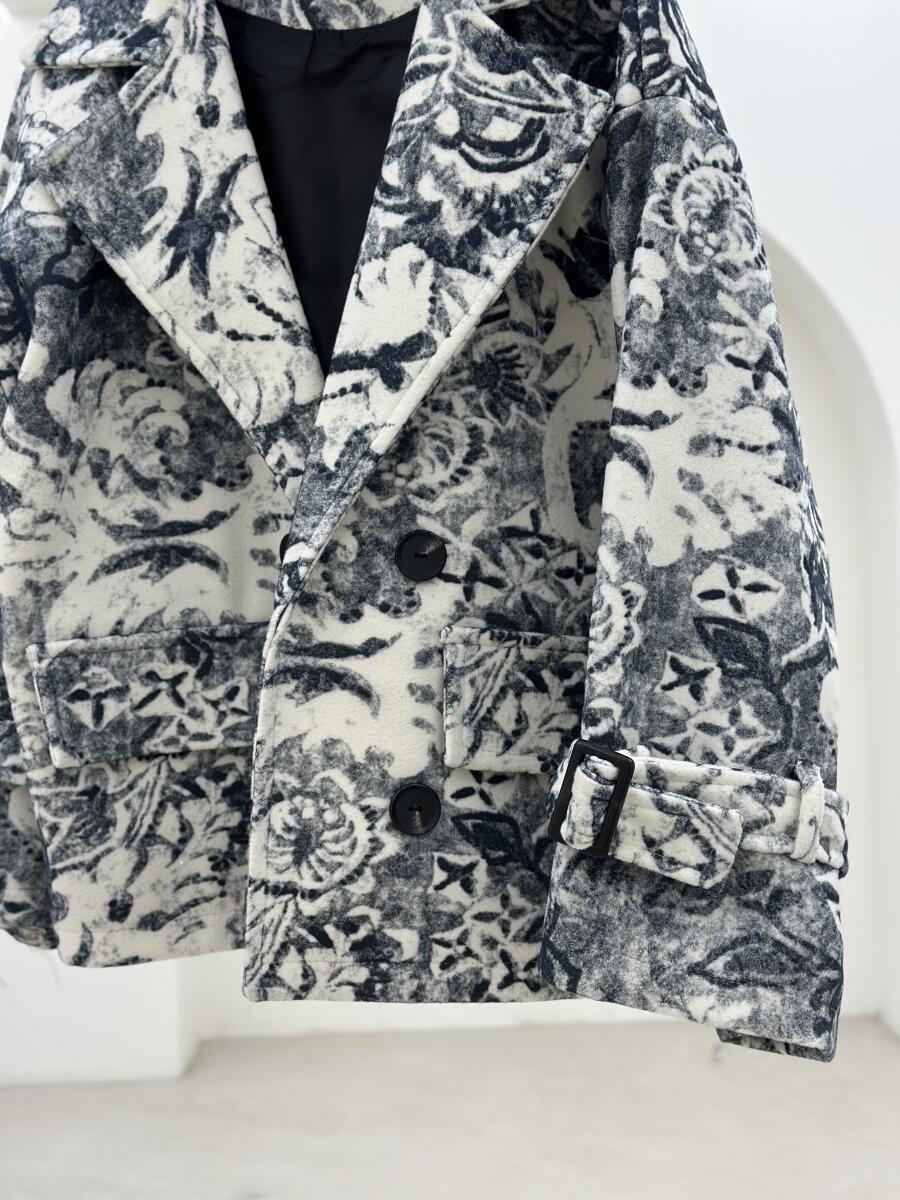 پالتو موهر کتی طرح دار آستین کمربندی آستردار pd299-8