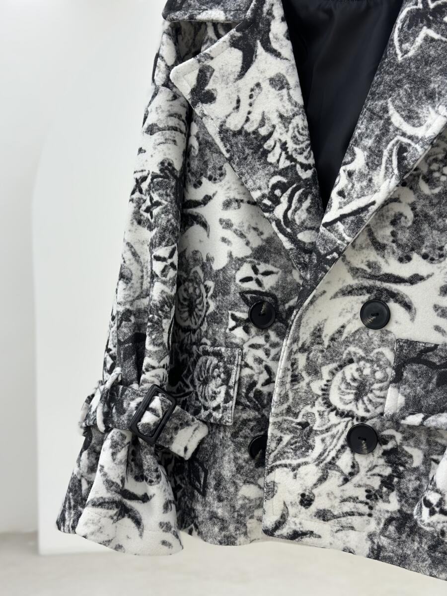 پالتو موهر کتی طرح دار آستین کمربندی آستردار pd299-8