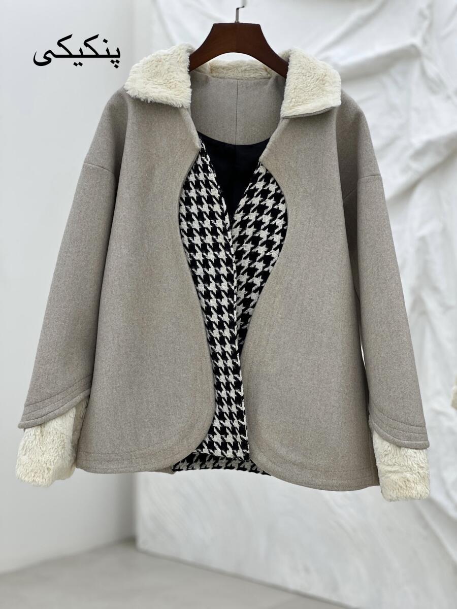 پالتو فوتر کتی خرج کار پوست و بافت طرح پیچازی آستردار pd313-7