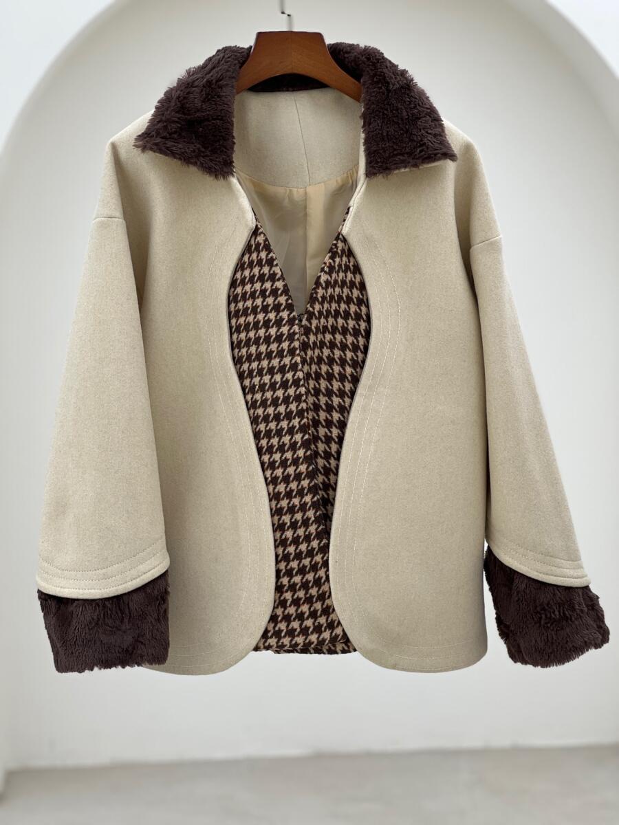 پالتو فوتر کتی خرج کار پوست و بافت طرح پیچازی آستردار pd313-7