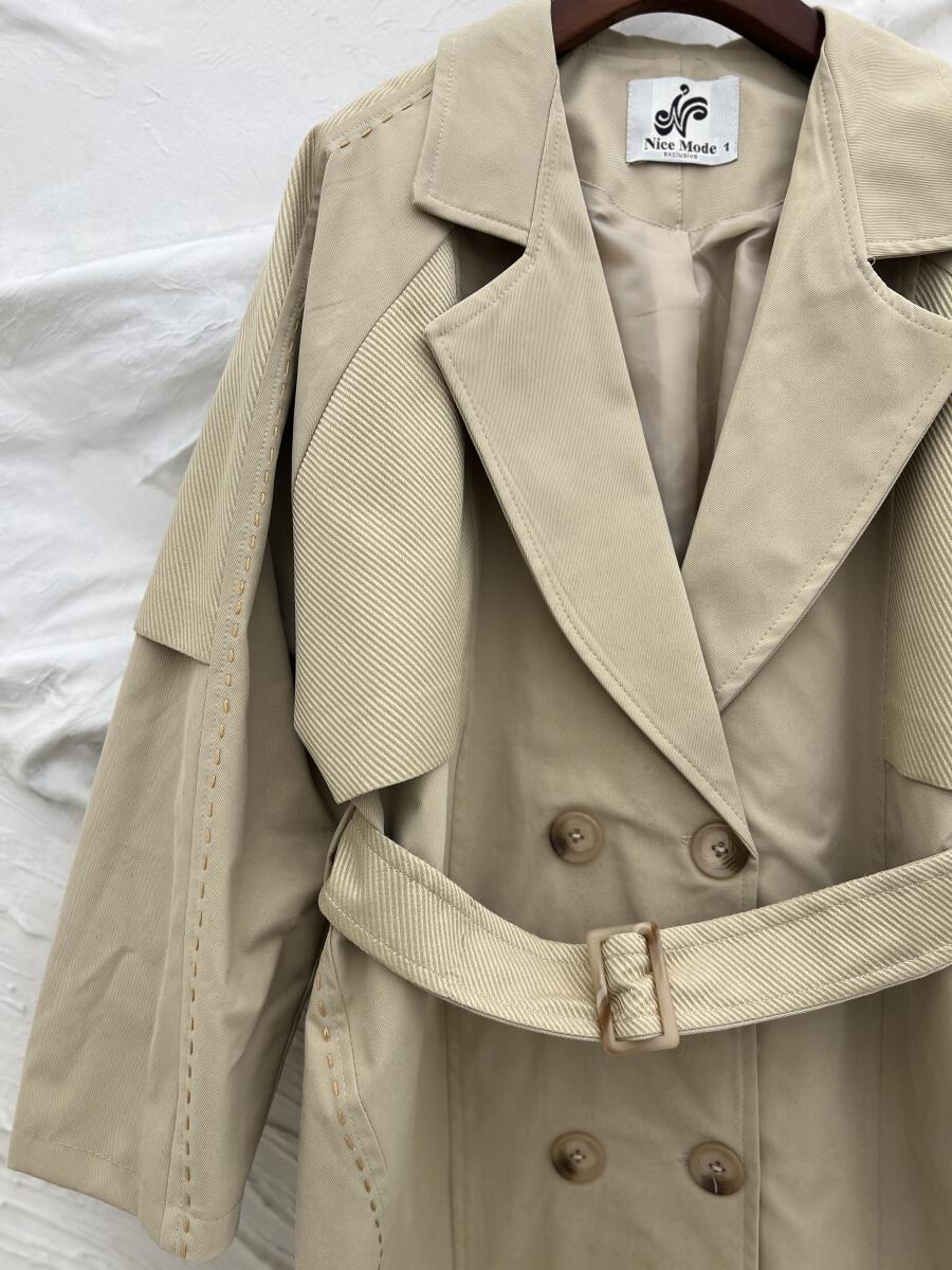 بارانی کتان کج راه 4 دکمه کوک دوزی شده آستردار pd320-10