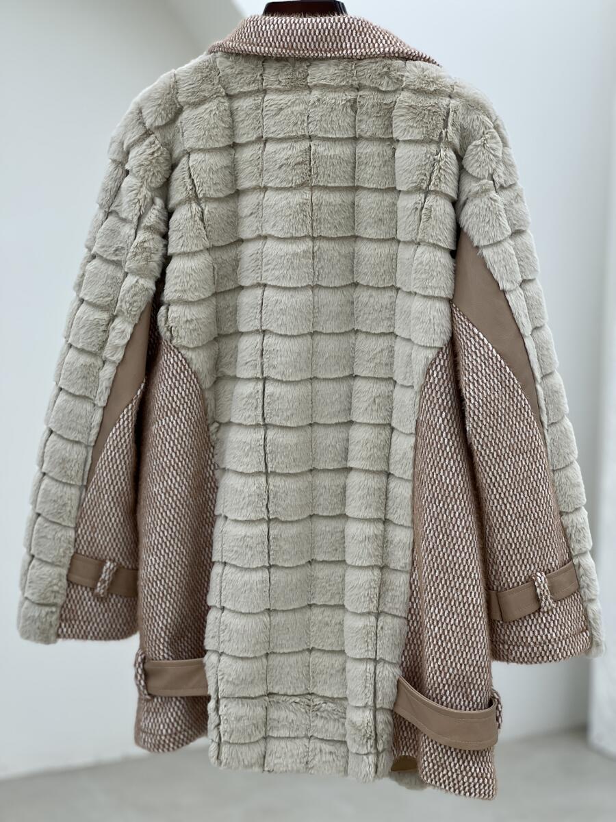 پالتو پوست خرج کار لمزور و چرم کمربنددار آستردار pd328-2