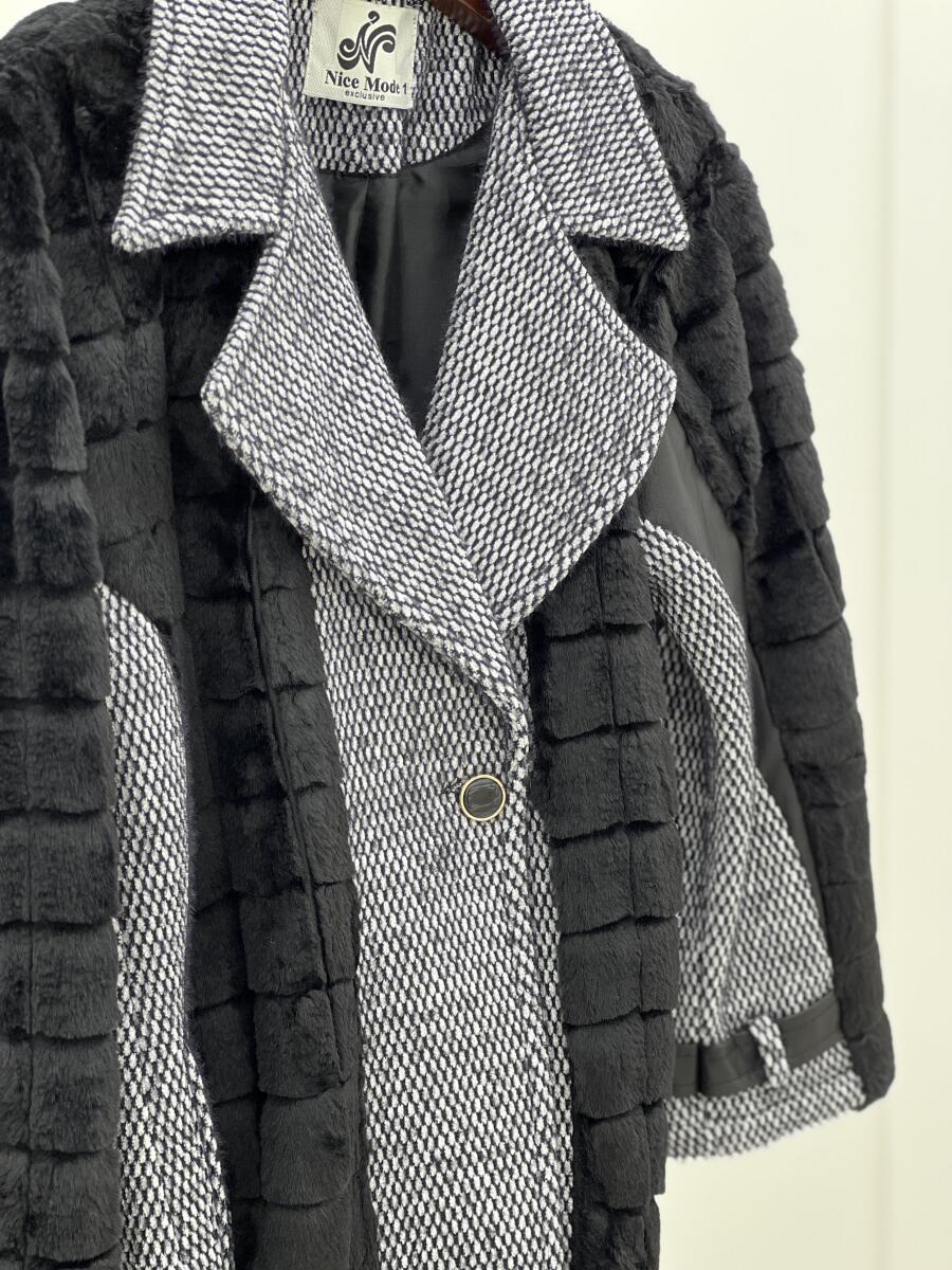 پالتو پوست خرج کار لمزور و چرم کمربنددار آستردار pd328-2