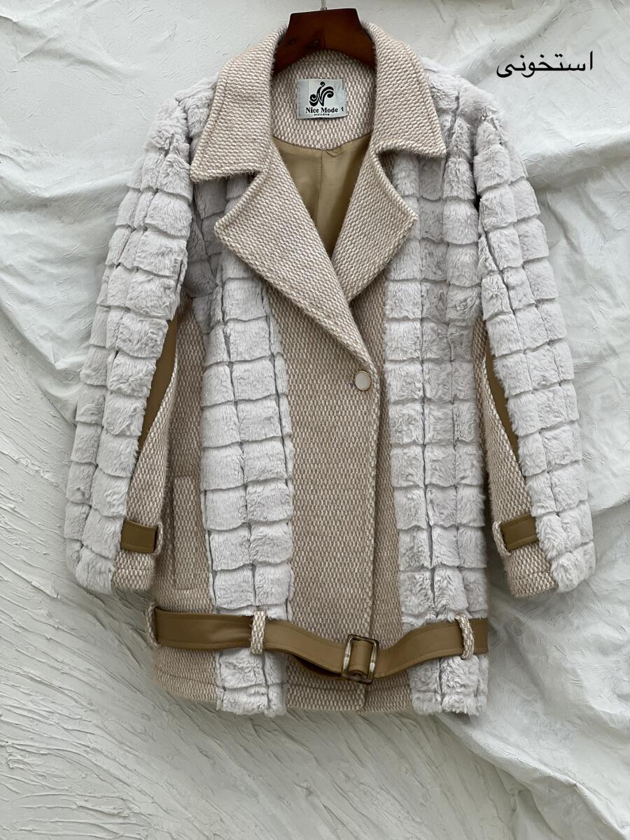 پالتو پوست خرج کار لمزور و چرم کمربنددار آستردار pd328-2