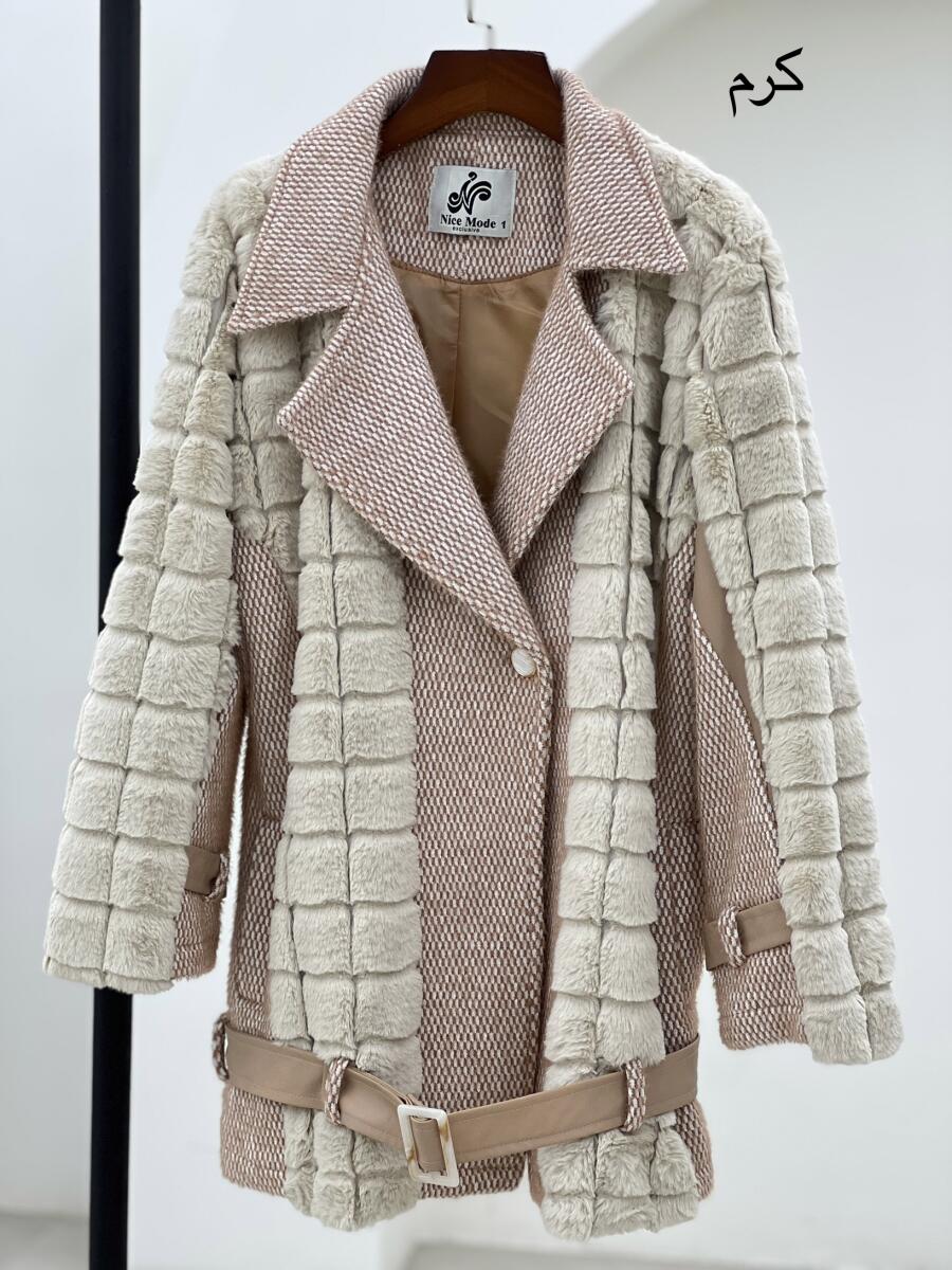 پالتو پوست خرج کار لمزور و چرم کمربنددار آستردار pd328-2