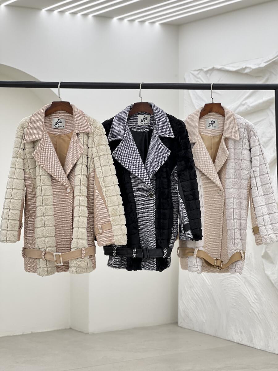 پالتو پوست خرج کار لمزور و چرم کمربنددار آستردار pd328-2