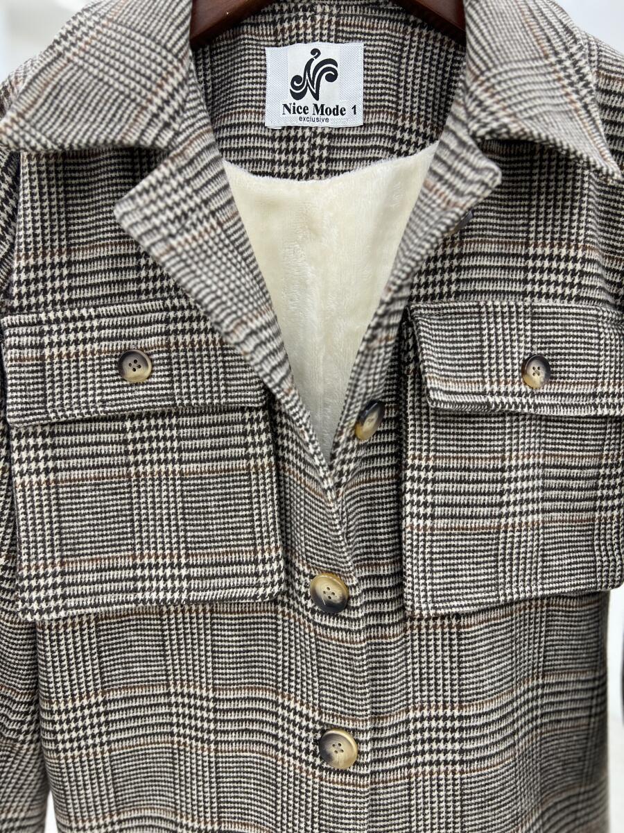 شکت موهر داخل تدی جیب دار طرح چهارخونه pd323-8