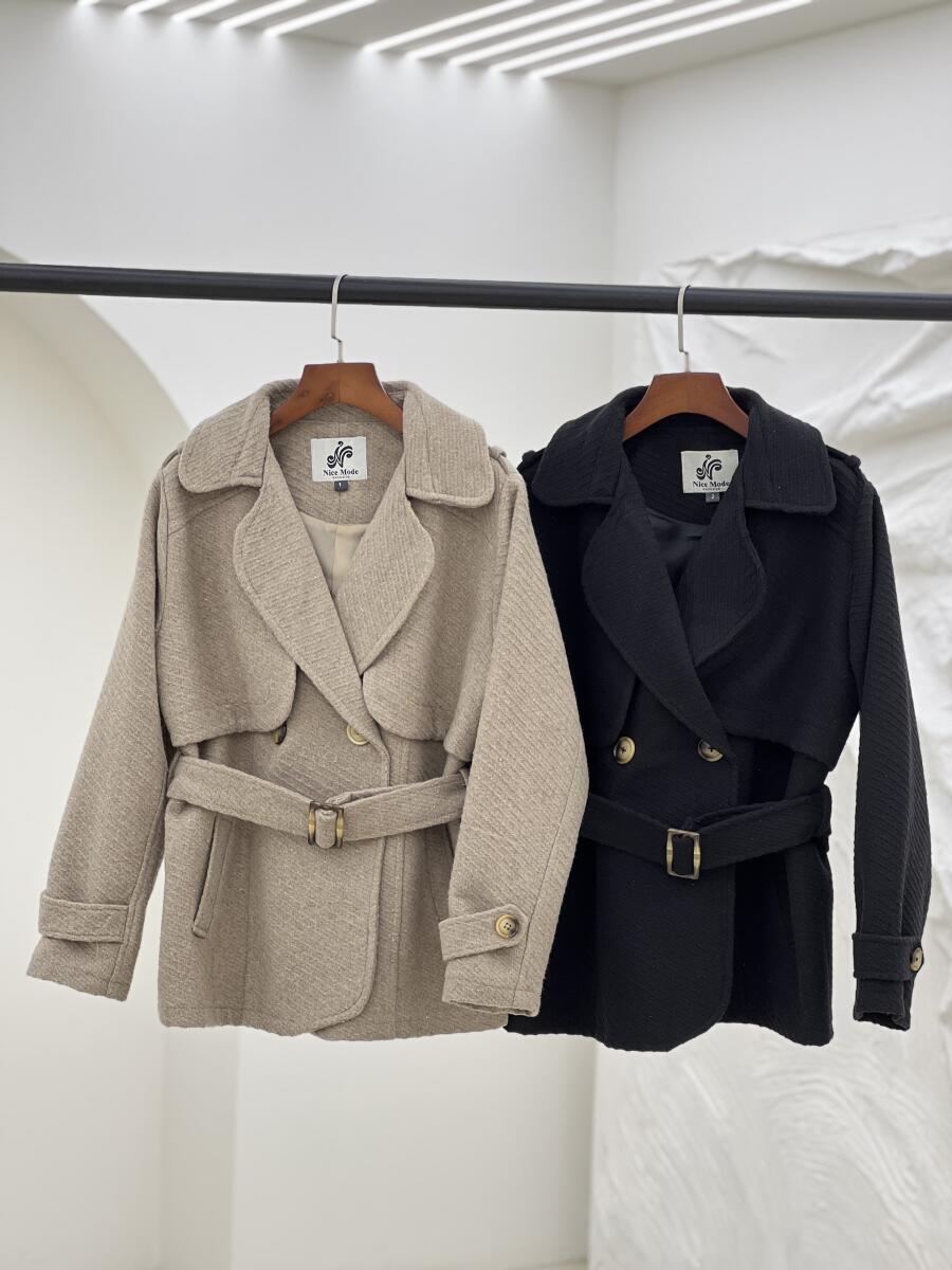 پالتو کتی طرح بافت کمربنددار آستردارpd332-6