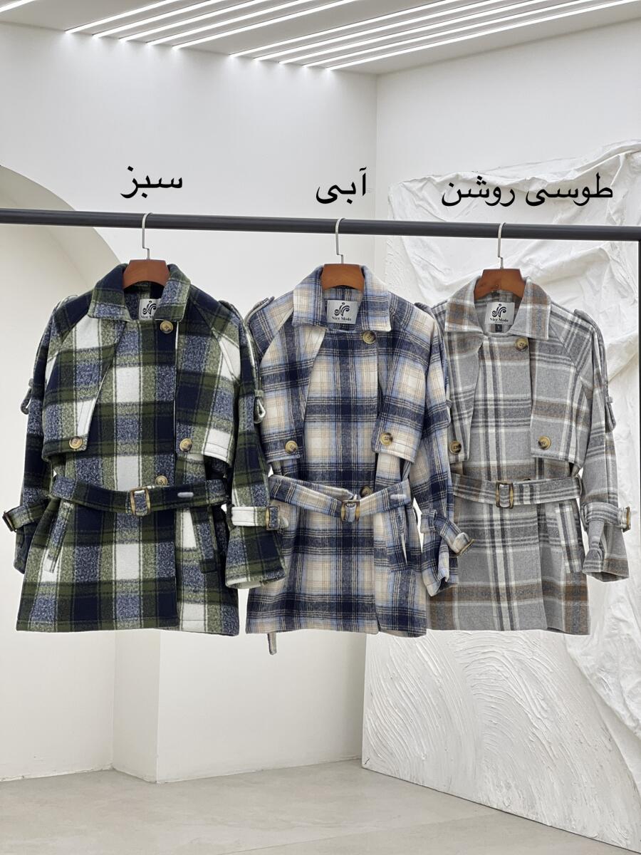 پالتو موهر یقه طرح دوبل چهارخونه آستردارpd330-15