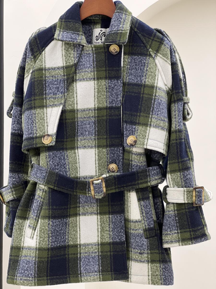 پالتو موهر یقه طرح دوبل چهارخونه آستردارpd330-15