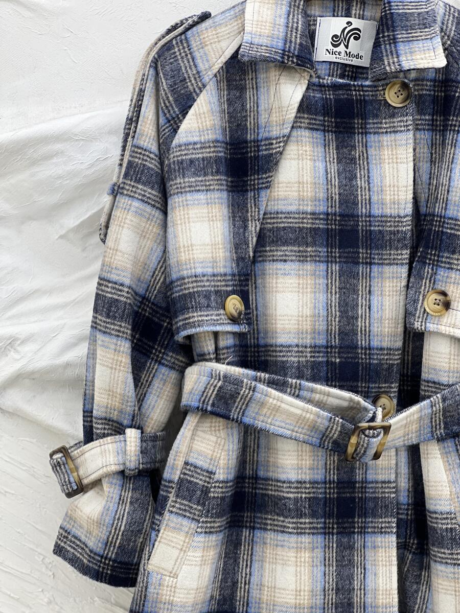 پالتو موهر یقه طرح دوبل چهارخونه آستردارpd330-15