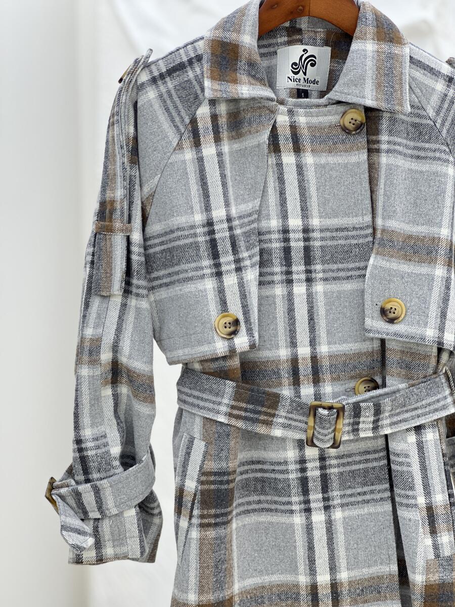 پالتو موهر یقه طرح دوبل چهارخونه آستردارpd330-15